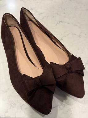 NWOT Sailing Lu Women’ Bowknot Ballet Flats Pointy Toe Suede Shoes Size 11 Brown